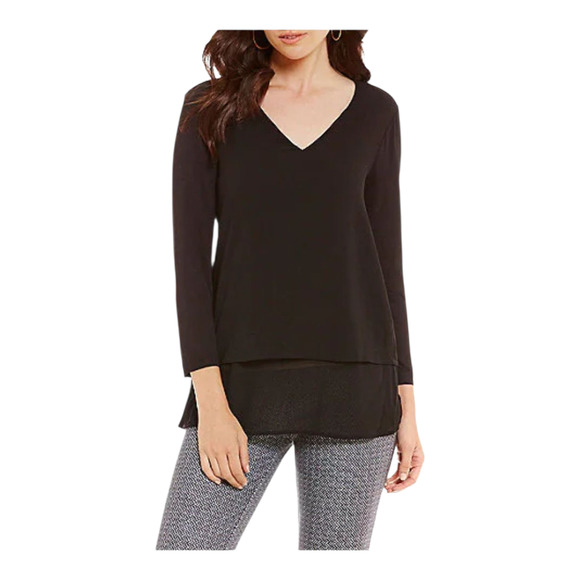MICHAEL Michael Kors Top Mixed Media V-neck Tunic - Picture 1 of 6